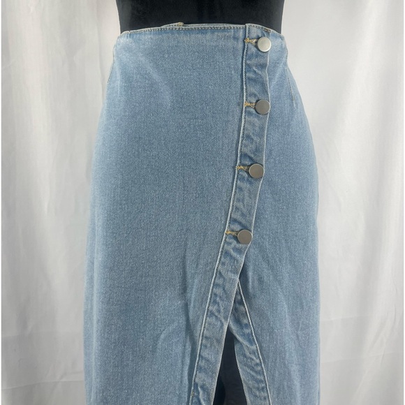 Edit by nine button down denim midi skirt high slit, medium, stretch denim,NWT - Picture 4 of 10